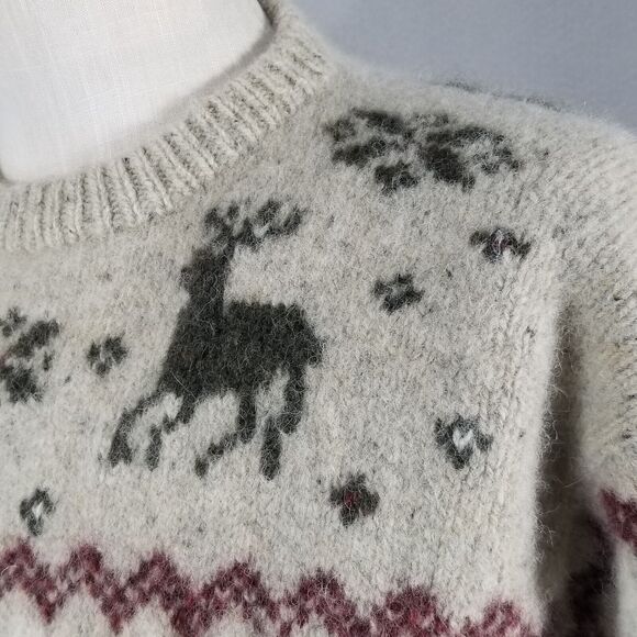 L L Bean sweater mens large White Gray Brown Wool Silk Crew Neck Winter FLAWED - Picture 9 of 15